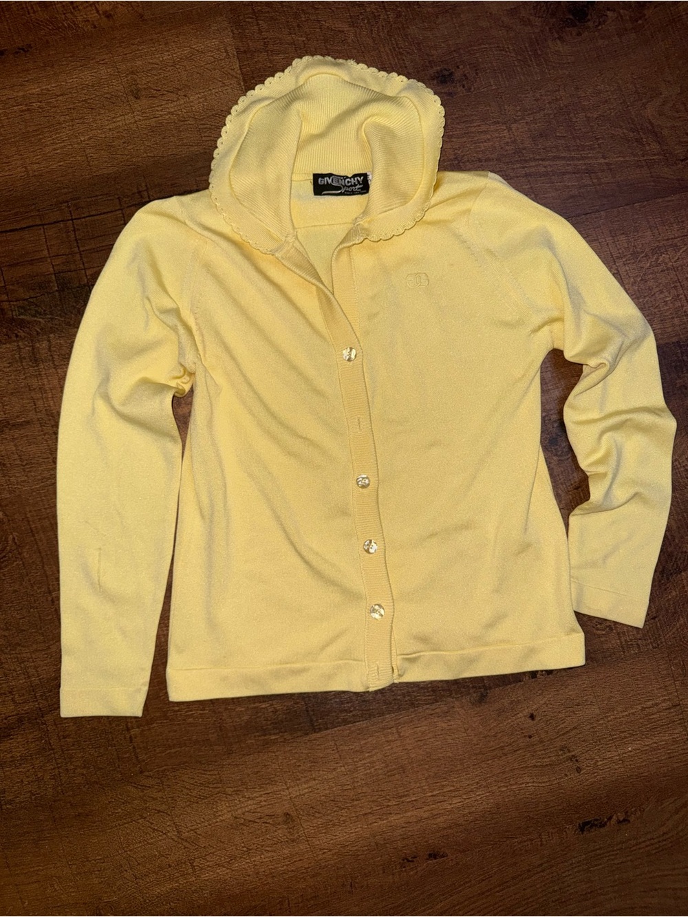 Givenchy Yellow Hooded Snap-Front Knit Top